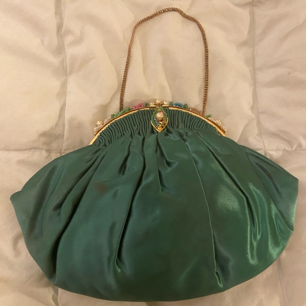 Vintage Ed B. Robinson Green Satin Hand Bag